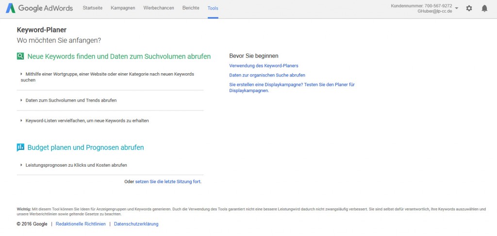 Google AdWords Keyword Tool fürs Content Marketing